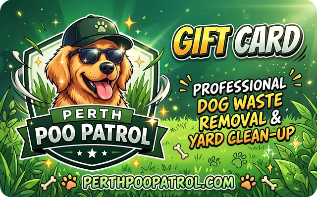 Perth Poo Patrol gift card design: Comic green