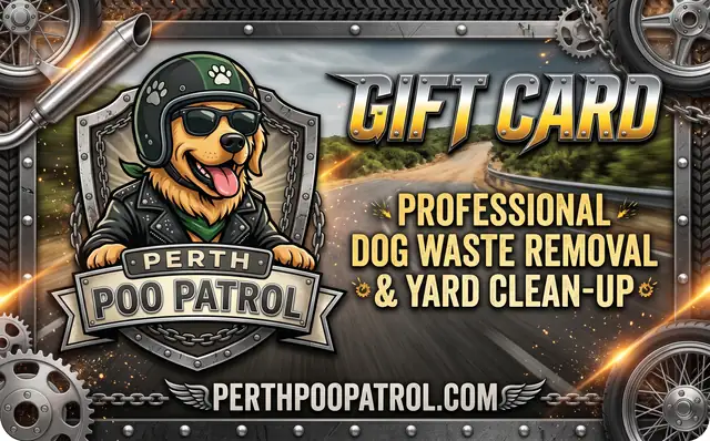 Perth Poo Patrol gift card design: Motorbike