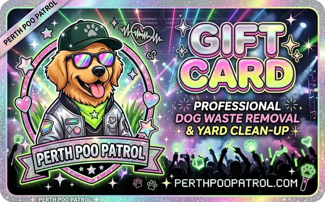 Perth Poo Patrol gift card design: Neon party